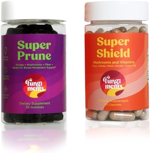 [BRSRAHYLOYPQKAI6] Fungiments Mushroom Supplements, Digestion/Immunity Bundle, Super Prune 30 Count Gummies + Super Shield 60 Count Capsules