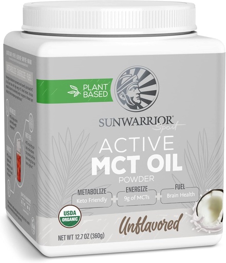 [BRSRMHAHDMCRQHLD] Sunwarrior Organic MCT Oil Powder Supplement Medium-Chain Triglycerides Pure Coconut | Keto USDA Sugar Soy Gluten Dairy Free Non-GMO | Unflavored 40 Servings Active