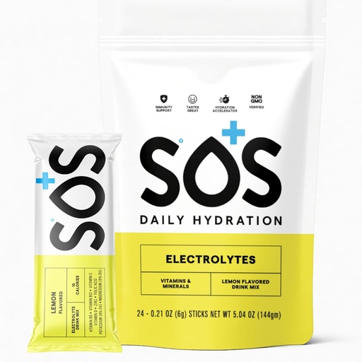 [BRSROAA7CQAQKFIV] SOS Hydration Electrolyte Drink Mix - 24 Servering, med essentielle vitaminer - Low- Calorie, Lavsukker, Keto- venlig hydrering supplement - Lemon