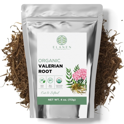 [BRSRMFIEBYMBSH32] Elanen Naturals Organic Valerian Root 4 oz. (113g), USDA Certified Organic Valerian Root Herb Tea, Te De Valeriana Para Dormir, Valarian Officinalis Whole Loose Leaf, Cut & Sifted