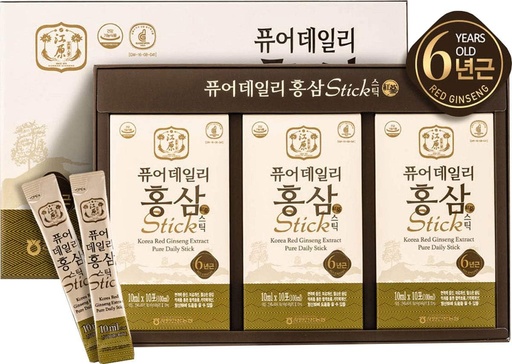 [BRSWGAIROF6BSYDZ] Gangwoninsam] Korean Red Ginseng Extract Pure Daily Stick 30 Count – Contains 6 Year Korean Red Ginseng Extract, Korean Food, Individually Packaged, 0.35 fl. oz (10ml), 3 X 10-Count Box