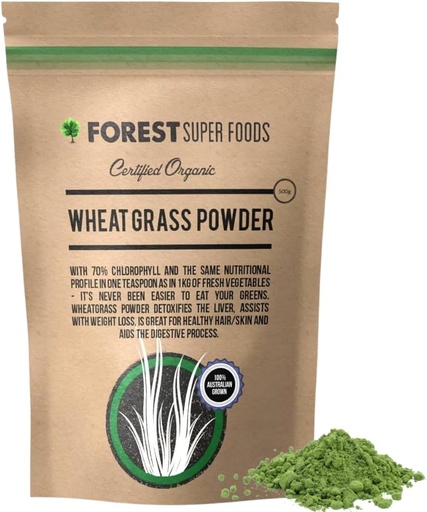 [BRSWGGQFDEIRY3LF] Forest Super Foods Organic Australian Grown Young Wheat Grass Powder 500g (60 Day Supply) | Premium Quality + Gluten Free | High in Vitamins and Chlorophyll