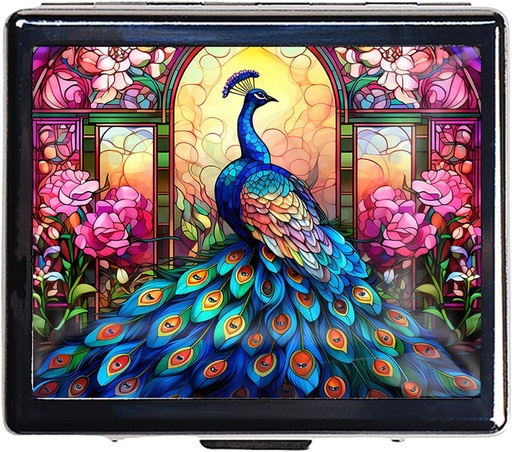 [BRSROGADOQGQEADX] Silver Vintage Pill Box 7 Day Metal Pill Box with Mirror and 8 Compartments Cute Travel Pill Organizer for Purse (Peacock)