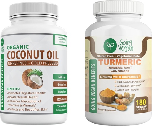 [BRSROHQZOQFBY23G] Organic Coconut Oil and Turmeric Curcumin, Ginger Capsules Bundle!