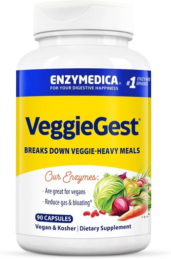 [BRSWIY33CIMQ4AL6] Enzymedica, VeggieGest, Enzymes Digestivos, soporta Gas ocasional &amp; Bloating Relief from High Fiber Meals, for Vegan &amp; Vegetarian Diets, Enzyme Blend for Digestive Health, 90 Count