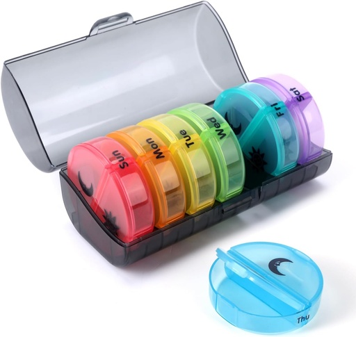 [BRSROGI7BYNWYHIV] Weekly Pill Organizer 2 Times a Day, Travel Pill Box 7 Day, AM PM Twice a Day Pill Case, Portable Daily Vitamin Organizers for Medication, Vitamins, Fish Oil, Supplements (Multi-Color)