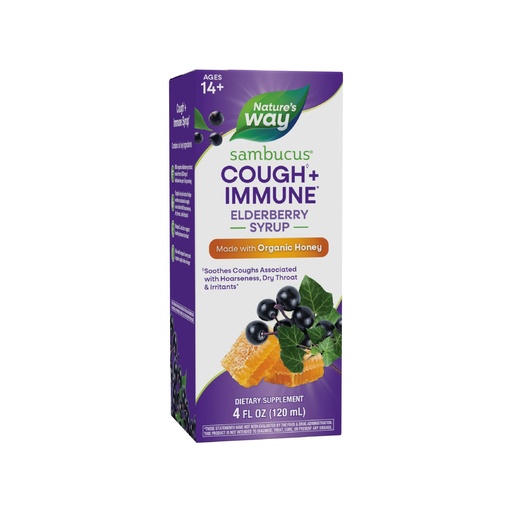 [BRSWYZIFBEIQOADV] Nature's Way Sambucus Cough + Immune* Elderberry Syrup, Soothes Coughs Associated with Hoarseness, Dry Throat, and Irritants* Vitamin C, Zinc, Organic Honey, 4 Fl Oz (Packaging May Vary)