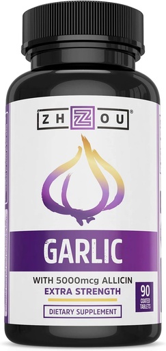 [BRSWKZQCOEJQY33I] Zhou Garlic with Allicin - Garlic Supplements, Odorless Garlic Extract Pills for Men & Women, 5000 mcg Allicin Per Tablet for Immune & Heart Health - 90 Coated Tablets (Pack of 1)