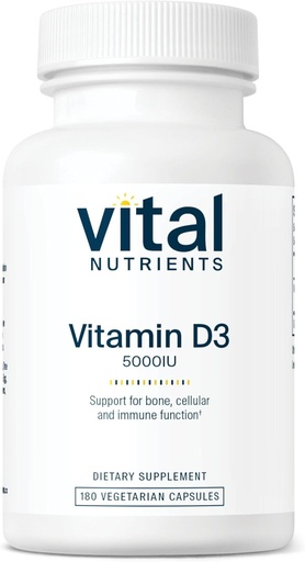 [BRSROFAQCEJRQYDP] Vital Nutrients Vitamin D 5000 IU | Vitamin D3 Supplement | Healthy Bones, Teeth, Muscles*| Cellular & Immune Function | Calcium Absorption | Gluten, Dairy and Soy Free | 180 Capsules