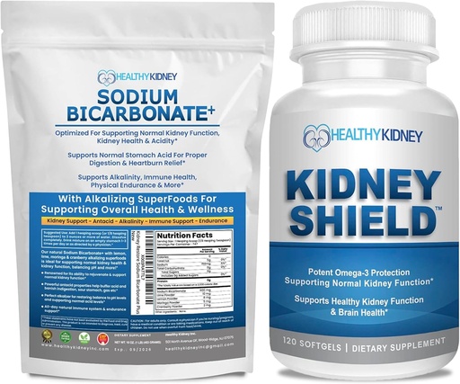 [BRSRAGD2OEFAYAY4] Organic Sodium Bicarbonate Alkaline Supplement 1.5LBS + Kidney Shield 120 Caps Kidney Supplement to Support Normal Kidney Function