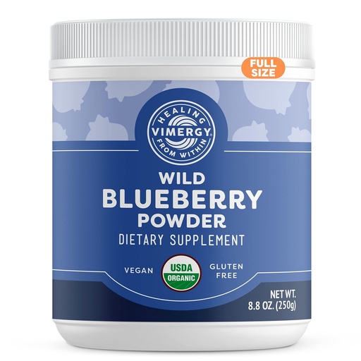 [BRSWKHYPOYIWKAD7] Vimergy Wild Blueberry Powder –Protects Brain Health* - Supports Cardiovascular Function* – USDA Organic, Vegan & Gluten-Free – 250g