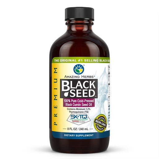 [BRSWGAD4A4JRYALD] Amazing Herbs Premium Black Seed Oil - Gluten Free, Non GMO, Cold Pressed Nigella Sativa Aids in Digestive Health, Immune Support, Brain Function - 8 Fl Oz