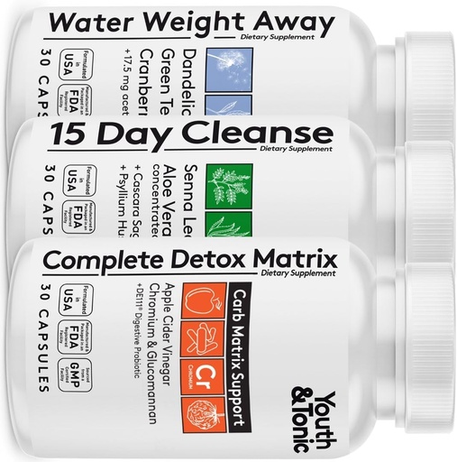 [BRSWYZQLBUGQ4ADG] 3pk Detox Cleanse Kick Out Weight Management  vội vàng + Water Loss w Dandelion + ACV cơ thể đầy đủ Detox + Probiotes cho máy khoan phẳng, Waistline, Metabolism, Popating – 90 Pills