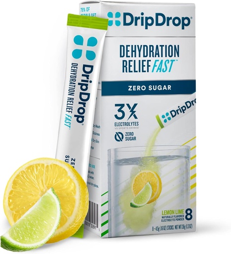 [BRSRMCDYOQHWACQ4] dripdrop Hydration - Zero Sugar Electrolyte Powder Packets Keto - Lemon Lime - 8 Count