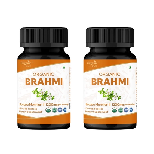[BRSRAAQPB4NGOE36] ORGANIC SPREE Brahmi 120 Tablets - USDA Organic Brahmi (Bacopa monnieri) Supplement, Supports Memory, Focus & Daily Wellness* - Pack of 2