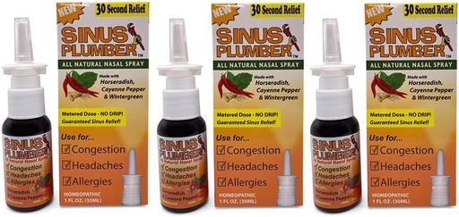 [BRSWIHAMCQNBCGTO] Sinus Plumber 3 Pack - Natural Saline Nasal Spray with Capsicum Pepper and Wintergreen