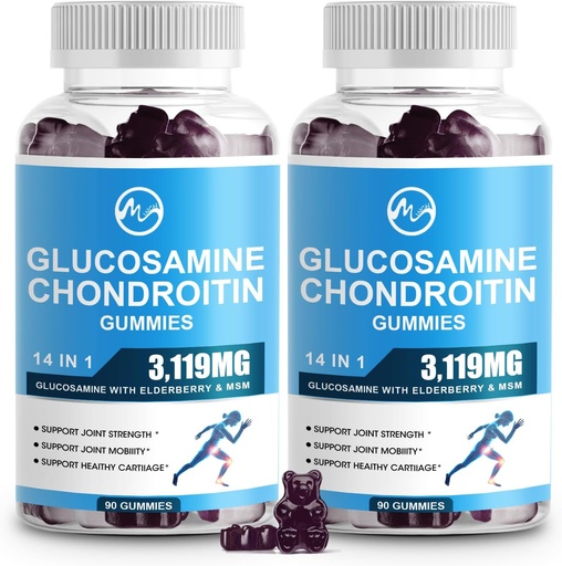 [BRSRAYIPDIFBSDQY] M inch Glucosamine Chondroitin Gummies, 1500mg Glucosamine & 1000mg MSM per Serving, Joint Support Supplement for Adults, Elderberry Flavor, 45 Servings(Pack of 2)