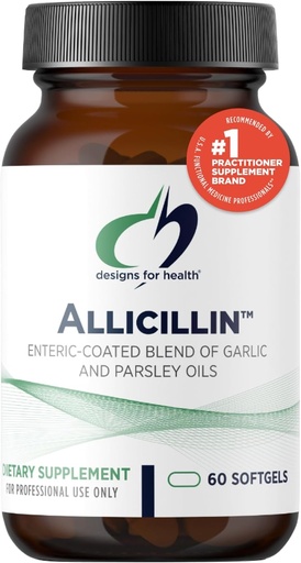 [BRSWIYL2DJYQGALO] Designs for Health Allicillin - Suplemento de Allicin con 200mg Aceite de ajo + Parsley Oil - Píldoras de ajo con potentes sulfuros - Enteric Coated to Help Reduce Odor, Non-GMO (60 Softgels)