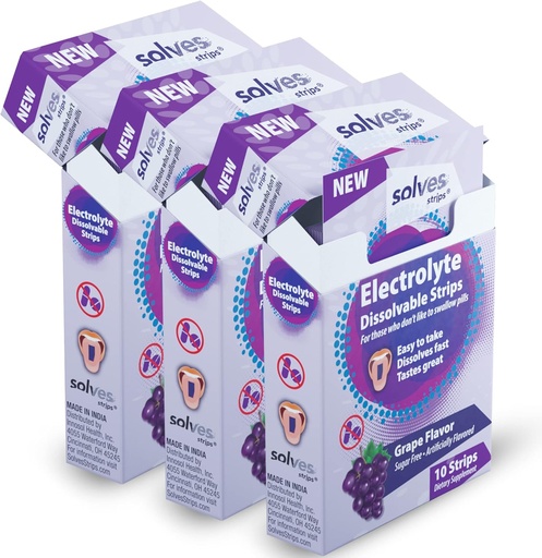 [BRSRMBAOCMIGC2Y3] Electrolyte Replacement Strips - Sugar-Free, Grape Burst Flavor, High Potency for Instant Hydration, Perfect for Gym & Outdoor Activities, 10 Strips in Portable Single-Serve Packs