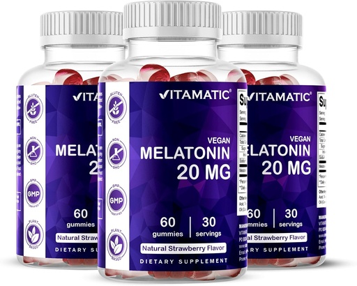 [BRSW2CQOCEJR4FLU] Vitamatic Melatonin 20 mg Gummies for Adults, 30 Servings - 60 Vegetarian Gummies - Non-Habit Forming Supplement