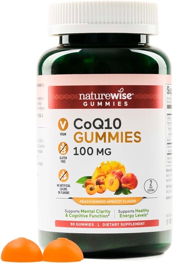 [BRSRA2YECB4B63TU] NatureWise CoQ10 Gummies 100mg - Peach Mango Flavor - Supplement for Heart Health & Antioxidant Activity - Pectin-Based, Vegan, Soy and Gluten Free, Non-GMO - 90 Count[45-Day Supply]