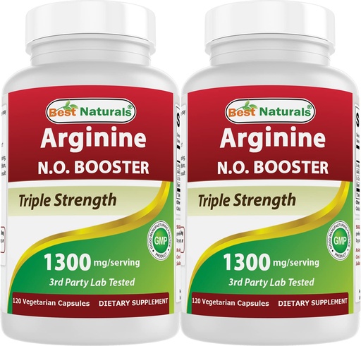 [BRSW2AYLCMCR4FLG] Best Naturals L-Arginine NO Booster Triple Strength 1300 mg Serving 120 Veg Capsules (120 Count (Pack of 2))