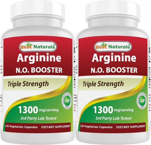 [BRSW2AYLCMCR4FLG] Nejlepší Naturals L- Arginine NO Booster Triple Strength 1300 mg Podání 120 Veg Kapsle (120 Počet (Balení po 2))