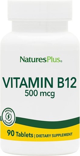 [BRSWIYQTPJ4AOA3O] Natures Plus Vitamina B12 (Methylcobalamin) - 500 mcg, 90 Tablets Vegetarianos -High Potency Red Blood Cell Support - Natural Energy Booster, Promotes Global Health - Gluten-Free - 90 Servings