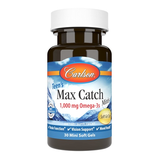 [BRSWGBITDN6R4D3U] Carlson - Teen's Max Catch Minis, 1000 mg Omega-3s, Brain Health, Vision Support, Mood Health, 30 Softgels