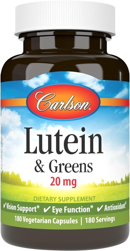 [BRSWIYILCUAAEDI7] Carlson - Lutein & Greens, 20 mg, Vision Support & Eye Function, Antioxidant, 180 Vegetarian Capsules