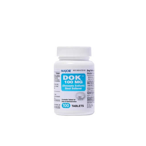 [BRSWGFAEBANWYCQV] MAJOR Docusate Sodium 100 mg - Stool Softener Tablets for Constipation Relief - Helps Stop Constipation - Stool Softeners for Women, Men, and Kids Ages 12+ - 100 Tablets (1 Pack)