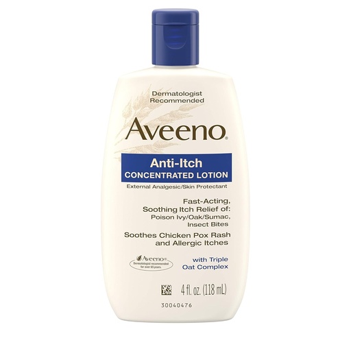 [BRSWIHAZBUMAAHT6] Aveeno Anti-Itch Concentrated Lotion with Calamine and Triple Oat Complex, Skin Protectant for Fast-Acting Itch Relief from Poison Ivy, Insect Bites, Chicken Pox, and Allergic Itches, 4 fl. oz