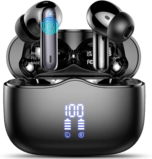 [BRSRAFT2O4MQ4HLP] Wireless Earbuds, Bluetooth 5.3 Headphones in Ear with 4 ENC Noise Cancelling Mic, HiFi Stereo Deep Bass Wireless Earphones 40H Playtime, in-Ear Earbud Bluetooth Dual LED Display IP7 Waterproof, USB-C
