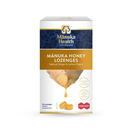 [BRSWGHQOAUGROE3F] Manuka Health Manuka Honey Lozenges – 15 Lemon and Ginger Flavored Lozenges – Natural Throat Lozenges Infused with Raw Manuka Honey and Vitamin C for Immune Support