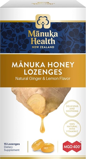 [BRSWGHQOAUGROE3F] Manuka Manuka Kesehatan Madu Lozenges - 15 Lemon dan Ginger Flavored Lozenges - Natural Throat Lozenges Dicemarkan dengan Raw Manuka Honey dan Vitamin C untuk Dukungan Imune