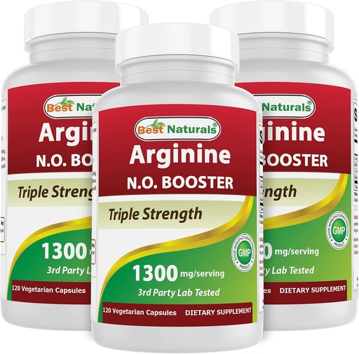 [BRSW2AYLCIIB6E3H] Tốt nhất tự nhiên L-Arinine NO Booster 3 strength 1300 mg phục vụ 120 Veg Capsules (120 Count (Pack of 3)