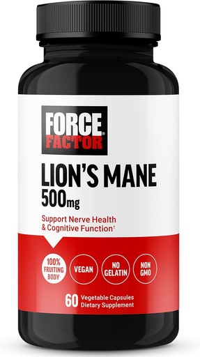 [BRSROGIPBEBAO33D] Power Factor Lion's Mane Supplement Capsules, Memory & Focus Supplement, Supports Nerve Health & Bilişsel funksiya, 100% Fruiting Body, Vegan, No Gelatin, Qeyri-GMO, 60 Bitki Kapsülləri
