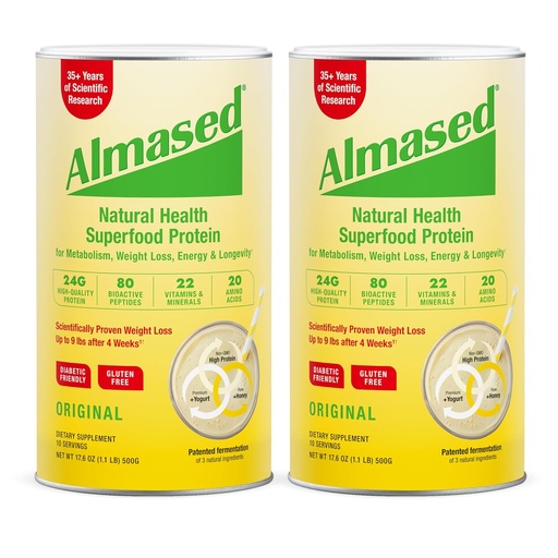 [BRSW2AAPDINBOF36] Almased Meal Replacement Shake - Low-Glycemic High Plant Base Protein Powder- Nutritional Weight Health Support Supplement - Original Flavor - 17.6 oz
