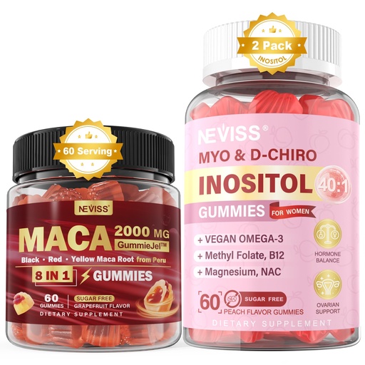 [BRSRAHY2A4AR4FD7] NEVISS Sugar Free 1Pack Maca Root Filled Gummies & 2Pack Myo-Inositol & D-Chiro Inositol Gummies