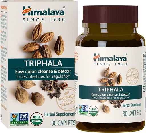 [BRSWIBYAAIFRUYLG] Himalaya Organic Triphala - fordøjelsestilskud til kolon rense & Lejlighedsvis Bloating og Forstoppelse Relief - USDA Organic, Vegan, Non- GMO, Gluten Free, 688 mg, 30 kapsler