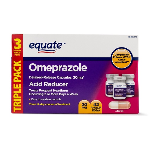 [BRSWG2YOOUMBACLX] Equate - Omeprazole Magnesium 20.6 mg, Acid Reducer, Delayed Release, 42 Capsules (Pack of 2)