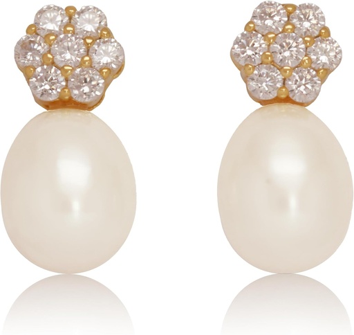 [BRSROGIROIARODIZ] 18K Gold Plated Sterling Silver Stud Pink Cultured Pearl Drop Earrings
