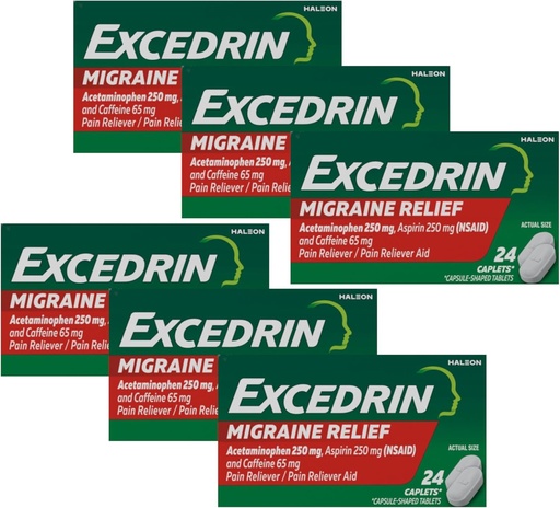 [BRSWIZD3AYMQ4DT4] Excedin Migrena Relief Medication, 24 kapsulės (pakuotė 6)
