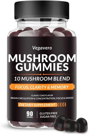 [BRSRA2QYA4DRADIY] Vegavero Mushroom Gummies - 10x Mushroom Blend - Mushroom Complex - Mushroom Supplement (90 Chews) Classic Coke