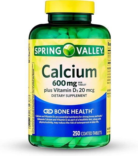 [BRSRAYIPOIJRMC3D] Spring-Valley Calcium Supplement-Calcium 600 mg with Vitamin d3 for Stronger Bone Health-250 Tablets