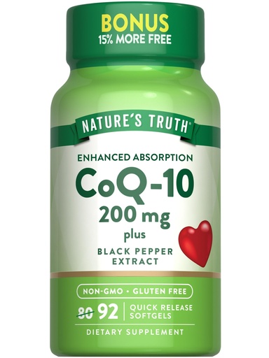 [BRSWGGT6C4BGOHL6] Nature's Truth CoQ10 200 mg Softgels | 92 Count | Enhanced Absorption | with Black Pepper Extract | Non-GMO & Gluten Free Supplement