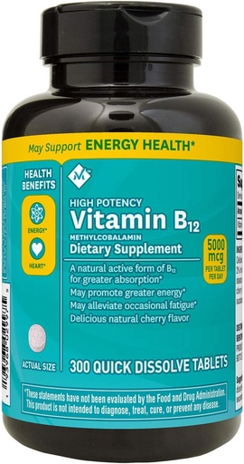 [BRSWYZADPMNWKDY2] Member Mark Vitamin B12 methylcobalamin, Dietary Supplement 300 ct.Quick Dissolve Tablets