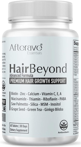 [BRSW2HAOBENQIHQ3] HairBeyond Advanced Hair Growth Formule Zlepšuje sílu folikulu a skalpu pro silnější růst, Vlasové ztráty ochrana, Vitamin A, C, E, B Komplex Saw Palmetto Silica Zinek vápník Niacin Thiamin Biothiamin