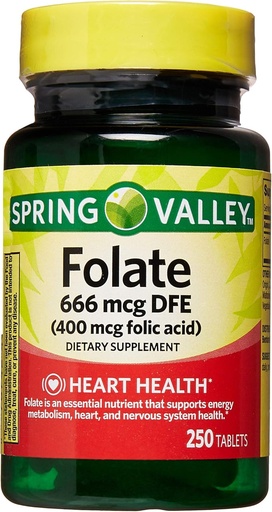 [BRSWIY3RA4BGY23E] Spring Valley - Folic Acid 400 mcg, 250 Tablets