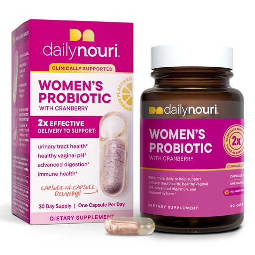 [BRSWGCYLCMORMAA2] Daily Nouri Probiotics for Women | Vaginal Health + Urinary Tract Support | Vaginal pH & Microbiome Balance | 5 Clinically Studied Strains + Cranberry & Omega | 30-Day Supply